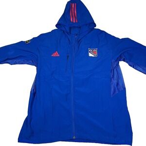 Adidas Mens Large Blue New York Rangers Full Zip Ice Hockey Hooded Jacket NWT